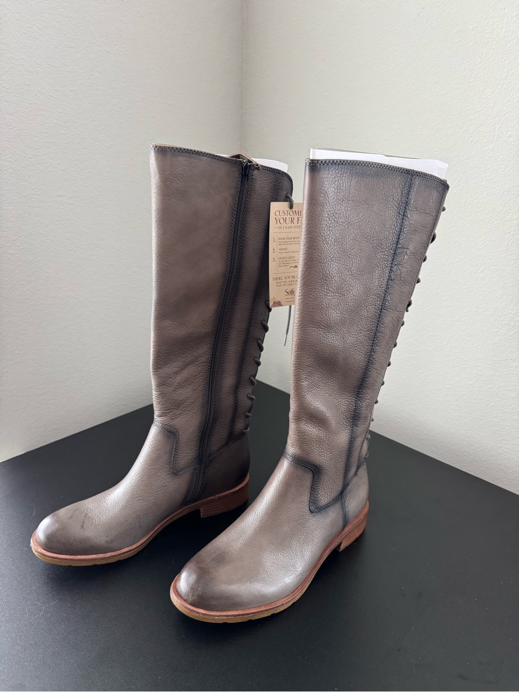 Sofft Women's Gray Leather Boots With Lace-Back Detail